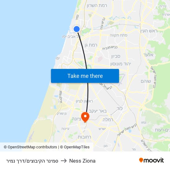 סמינר הקיבוצים/דרך נמיר to Ness Ziona map