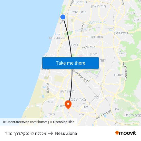 מכללת לוינסקי/דרך נמיר to Ness Ziona map