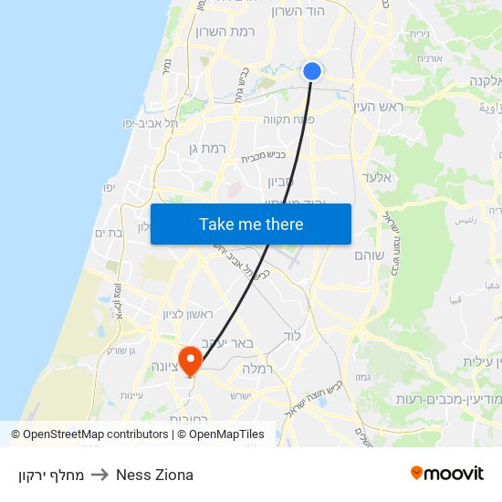 מחלף ירקון to Ness Ziona map