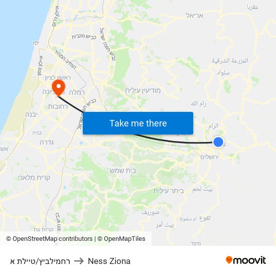 רחמילביץ/טיילת א to Ness Ziona map