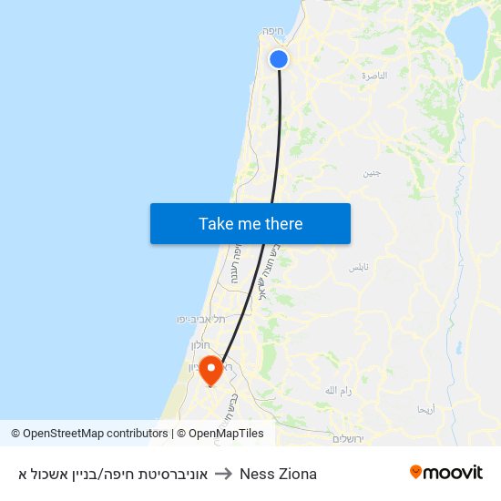 אוניברסיטת חיפה/בניין אשכול א to Ness Ziona map