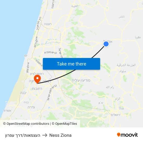 העצמאות/דרך עפרון to Ness Ziona map