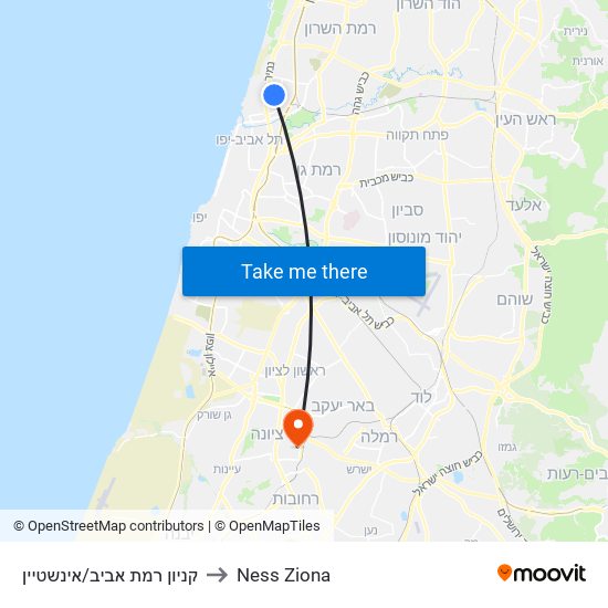 קניון רמת אביב/אינשטיין to Ness Ziona map