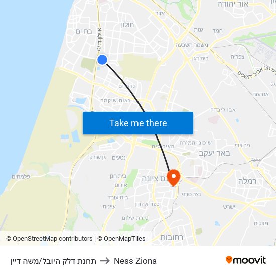 תחנת דלק היובל/משה דיין to Ness Ziona map