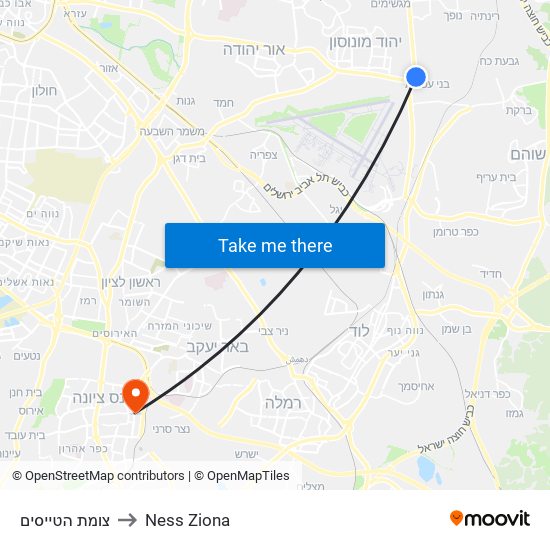 צומת הטייסים to Ness Ziona map