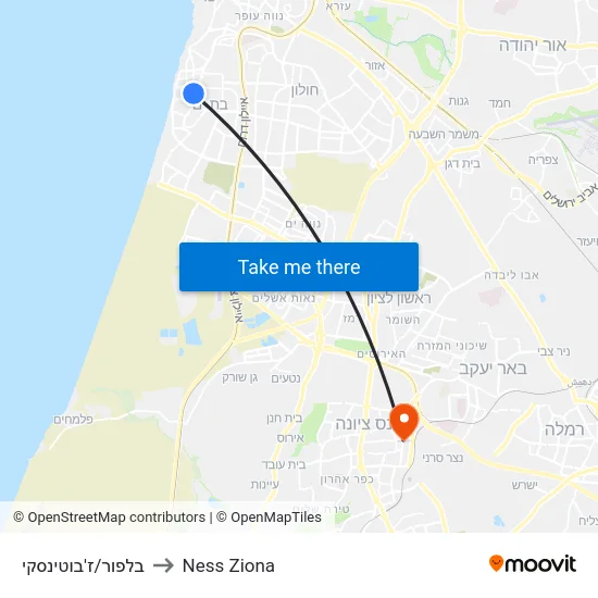 בלפור/ז'בוטינסקי to Ness Ziona map