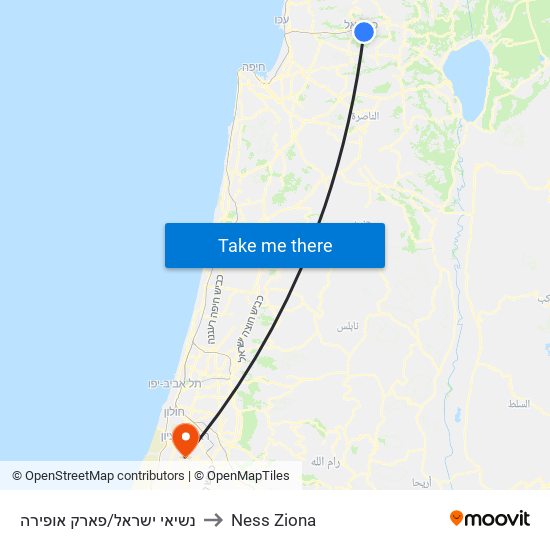 נשיאי ישראל/פארק אופירה to Ness Ziona map