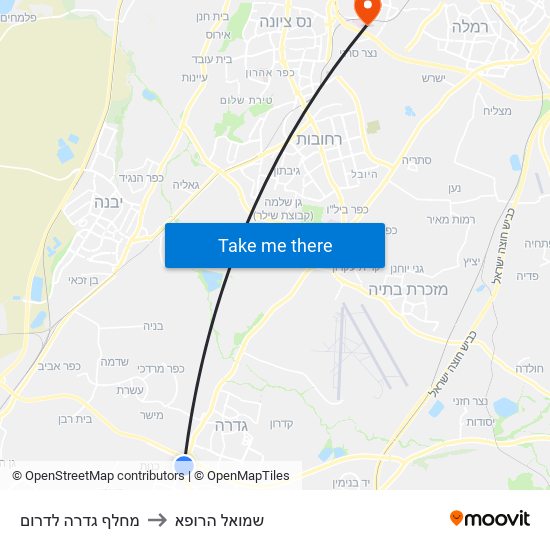 מחלף גדרה לדרום to שמואל הרופא map