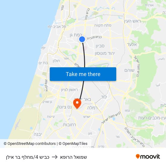 כביש 4/מחלף בר אילן to שמואל הרופא map