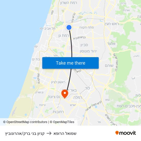 קניון בני ברק/אהרונוביץ to שמואל הרופא map