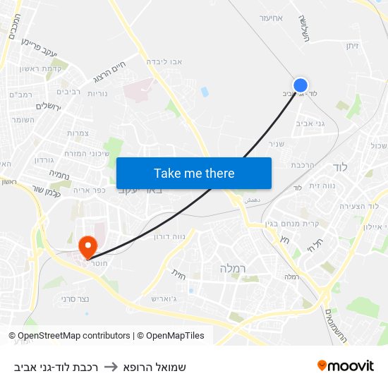 רכבת לוד-גני אביב to שמואל הרופא map