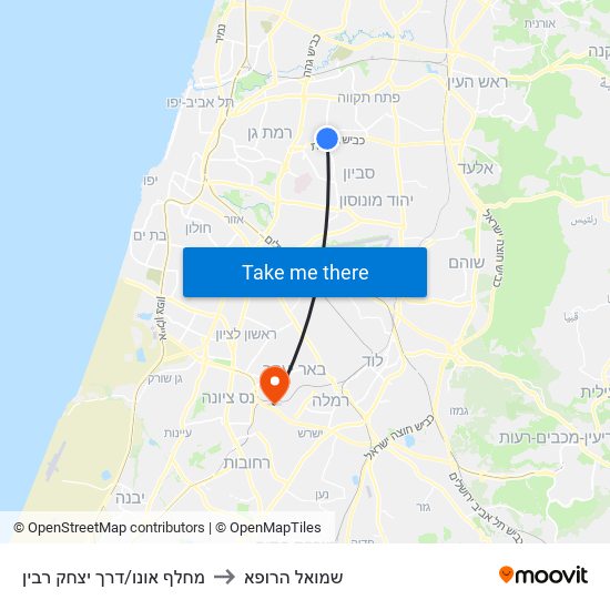 מחלף אונו/דרך יצחק רבין to שמואל הרופא map