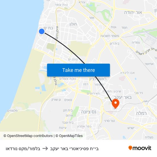 בלפור/מקס נורדאו to בי״ח פסיכיאטרי באר יעקב map