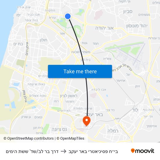 דרך בר לב/שד' ששת הימים to בי״ח פסיכיאטרי באר יעקב map