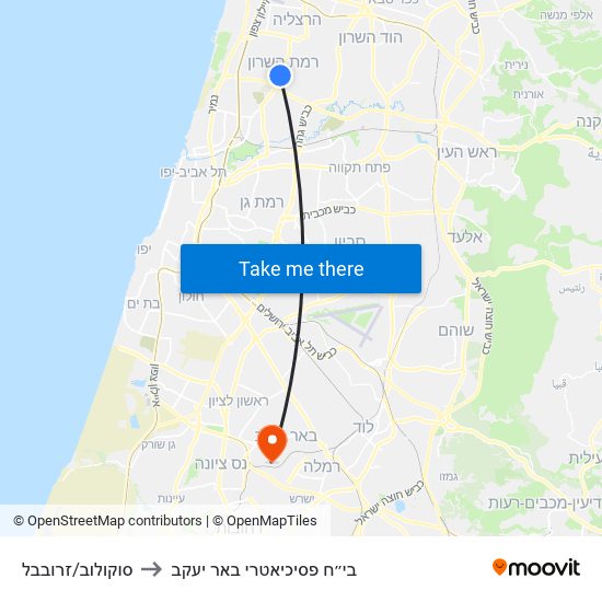 סוקולוב/זרובבל to בי״ח פסיכיאטרי באר יעקב map