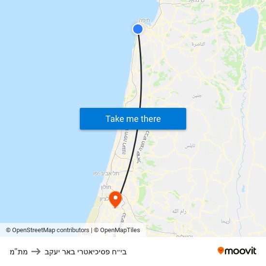 מת''מ to בי״ח פסיכיאטרי באר יעקב map