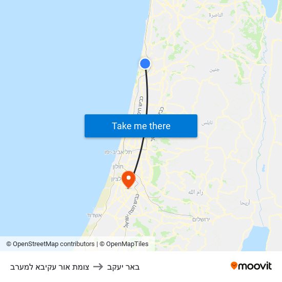 צומת אור עקיבא למערב to באר יעקב map