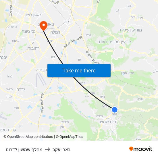 מחלף שמשון לדרום to באר יעקב map