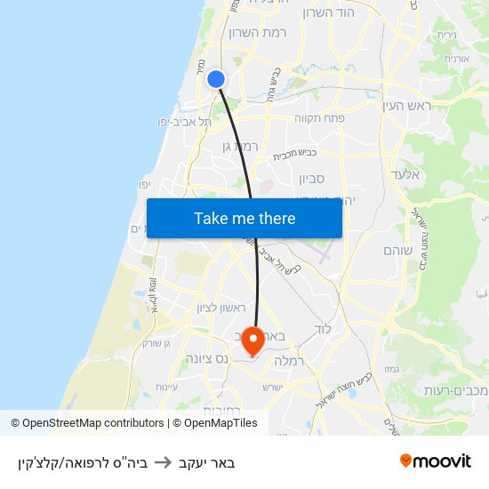 ביה''ס לרפואה/קלצ'קין to באר יעקב map