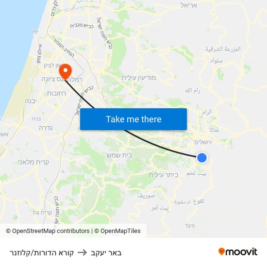 קורא הדורות/קלוזנר to באר יעקב map