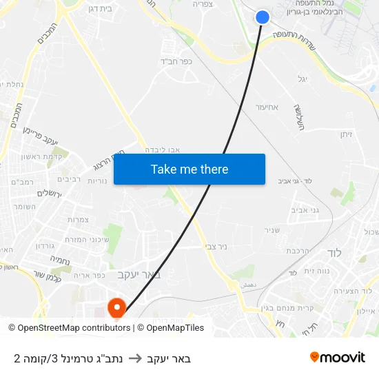 נתב''ג טרמינל 3/קומה 2 to באר יעקב map