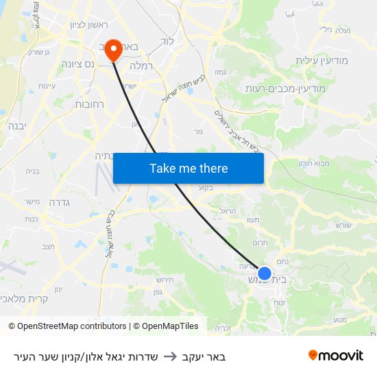 שדרות יגאל אלון/קניון שער העיר to באר יעקב map