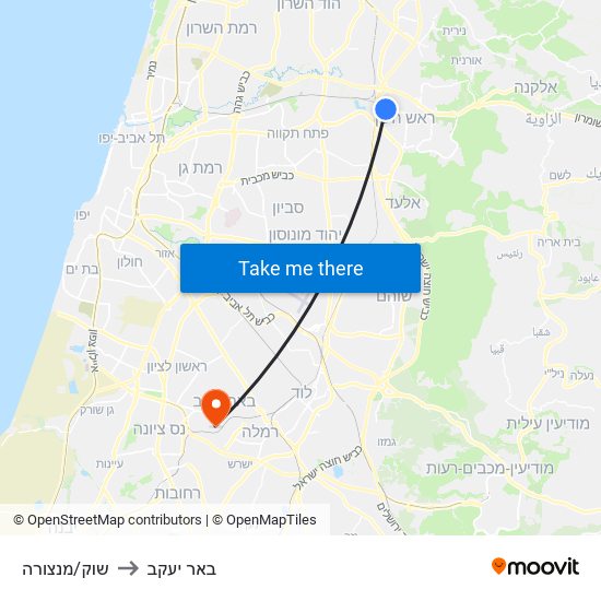 שוק/מנצורה to באר יעקב map