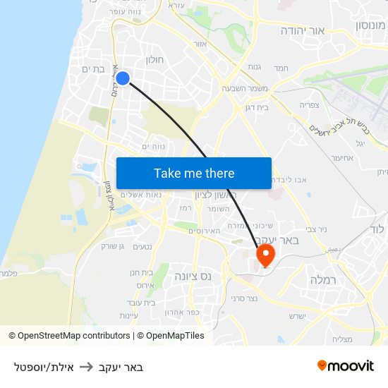 אילת/יוספטל to באר יעקב map