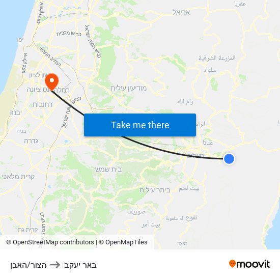 הצור/האבן to באר יעקב map