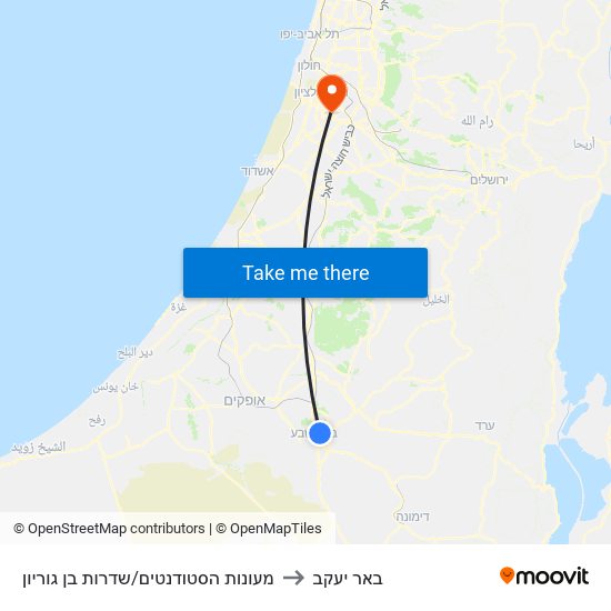 מעונות הסטודנטים/שדרות בן גוריון to באר יעקב map