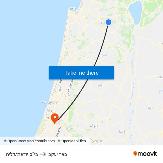 בי''ס יודפת/דליה to באר יעקב map