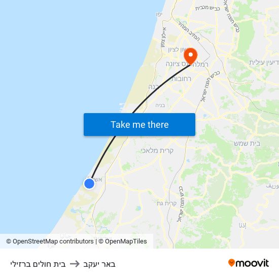 בית חולים ברזילי to באר יעקב map