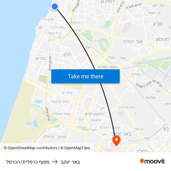 מסוף כרמלית/הכרמל to באר יעקב map