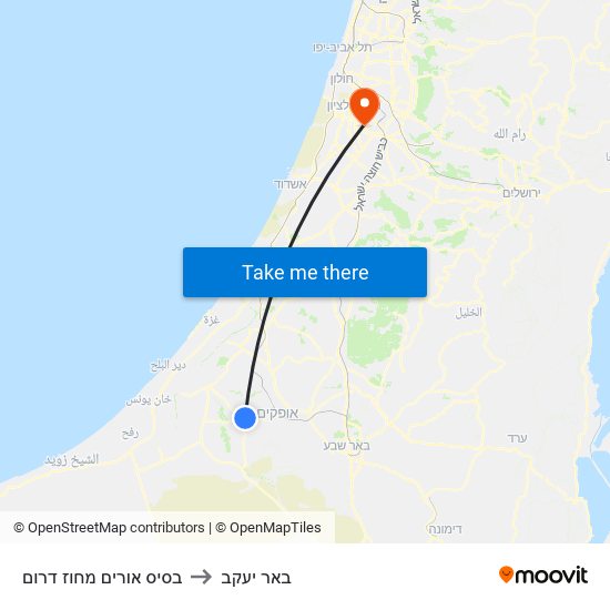 צומת מחנה אורים to באר יעקב map