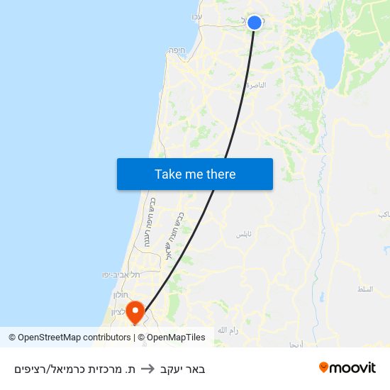 ת. מרכזית כרמיאל/רציפים to באר יעקב map