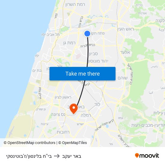 בי''ח בלינסון/ז'בוטינסקי to באר יעקב map