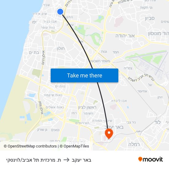 ת. מרכזית תל אביב/לוינסקי to באר יעקב map