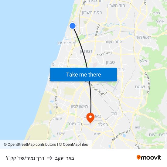 דרך נמיר/שד' קק''ל to באר יעקב map