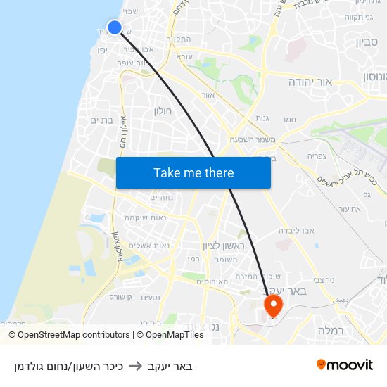 כיכר השעון/נחום גולדמן to באר יעקב map