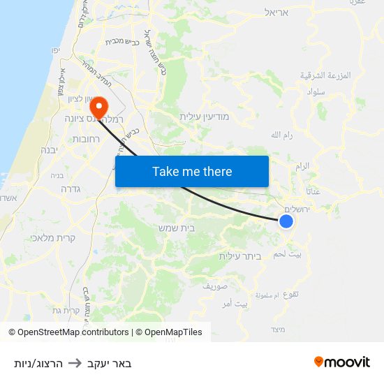 הרצוג/ניות to באר יעקב map