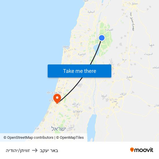 זוויתן/יהודיה to באר יעקב map