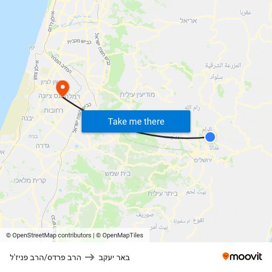 הרב פרדס/הרב פניז'ל to באר יעקב map