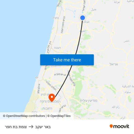 צומת בת חפר to באר יעקב map