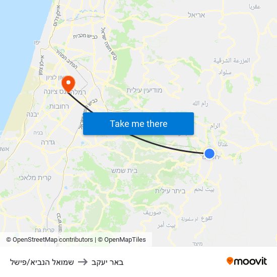 שמואל הנביא/פישל to באר יעקב map