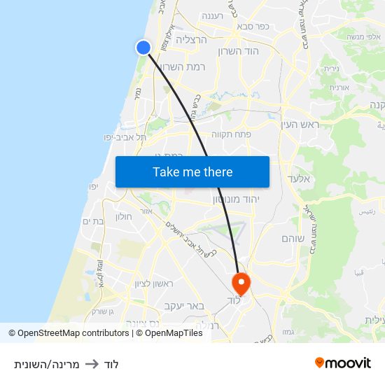 מרינה/השונית to לוד map