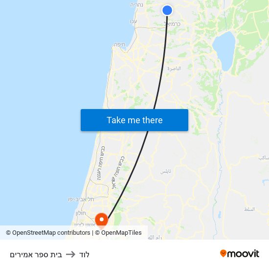 בית ספר אמירים to לוד map