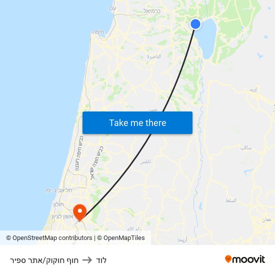 חוף חוקוק/אתר ספיר to לוד map