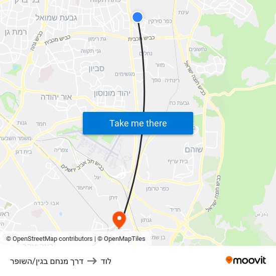 דרך מנחם בגין/השופר to לוד map