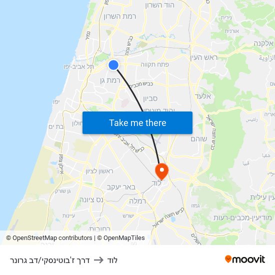 דרך ז'בוטינסקי/דב גרונר to לוד map