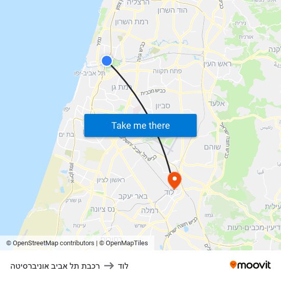 רכבת תל אביב אוניברסיטה to לוד map